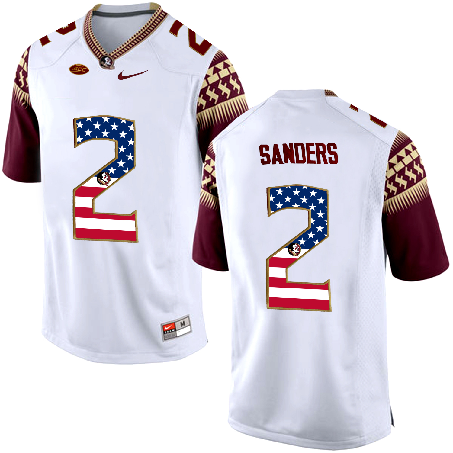 US Flag Fashion Men Florida State Seminoles Deion Sanders #2 College Football Limited Jersey  White->ncaa teams->NCAA Jersey